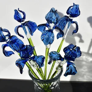 Long- stem blue glass Iris flower