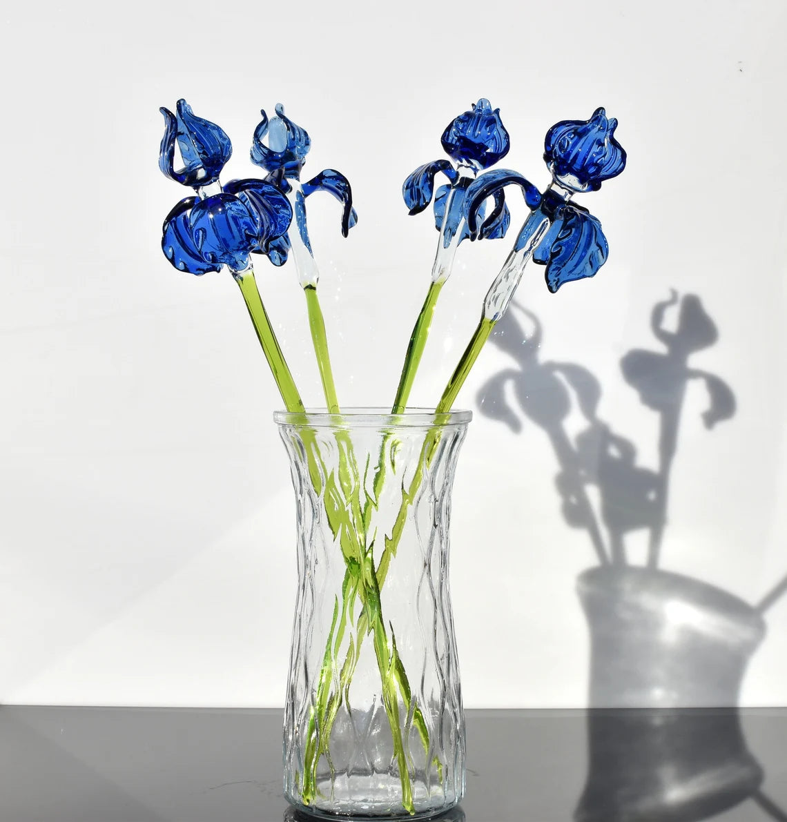 Long- stem blue glass Iris flower