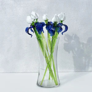 Blue-White Iris long-stem glass flower