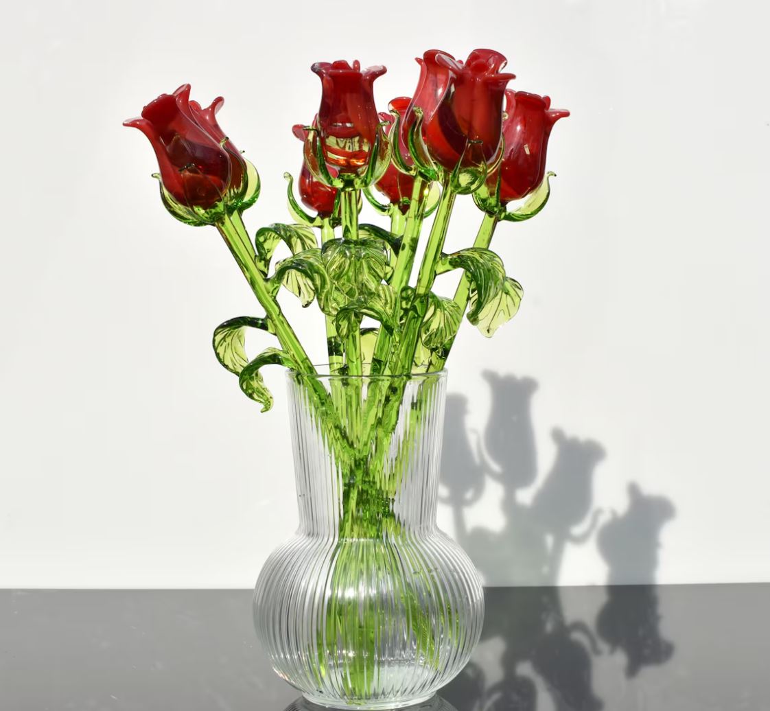 Red Rose Glass Flower