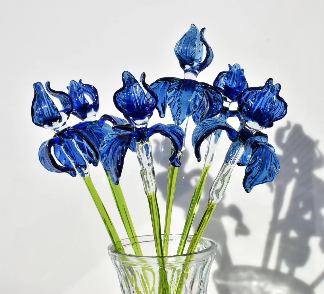Long- stem blue glass Iris flower