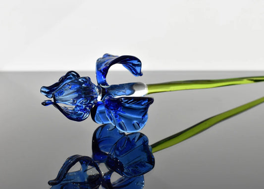 Long- stem blue glass Iris flower