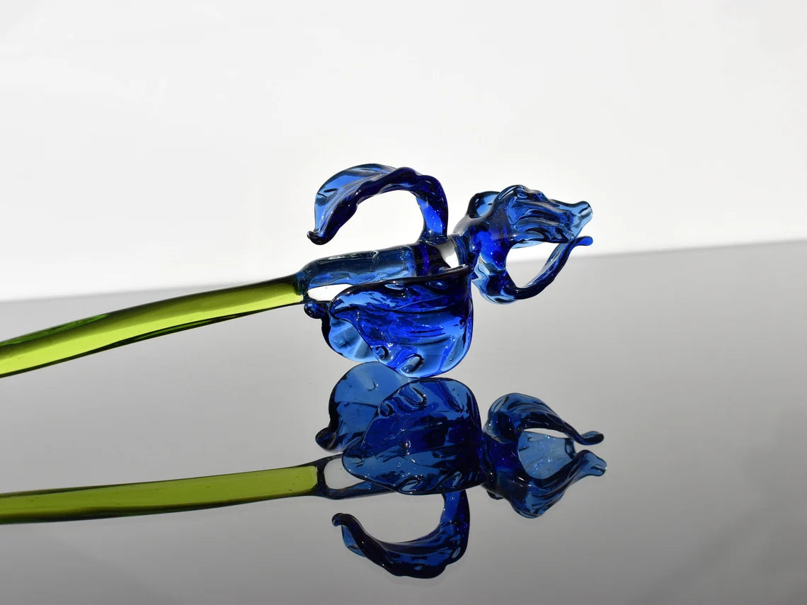 Long- stem blue glass Iris flower