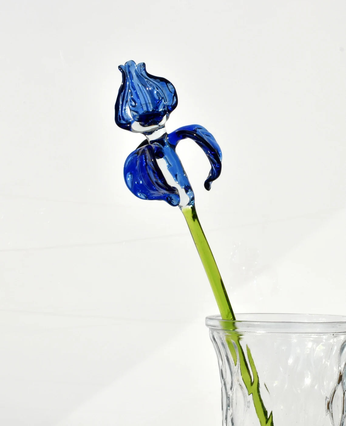 Long- stem blue glass Iris flower