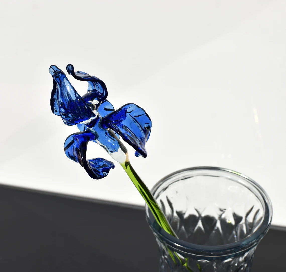 Long- stem blue glass Iris flower