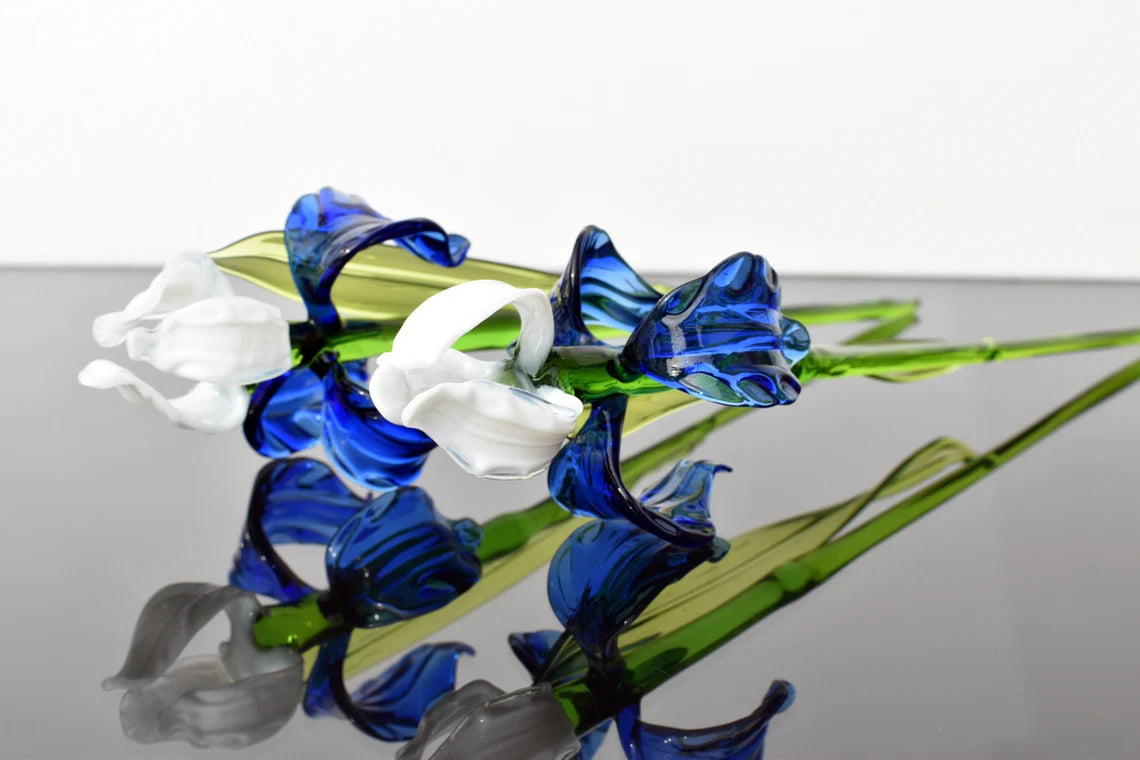 Blue-White Iris long-stem glass flower