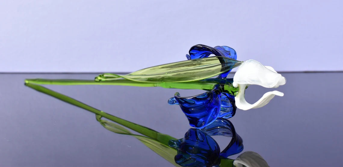 Blue-White Iris long-stem glass flower