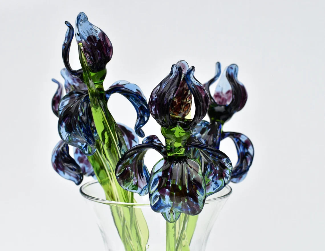 Long-stem Blue Cheetah Glass Iris