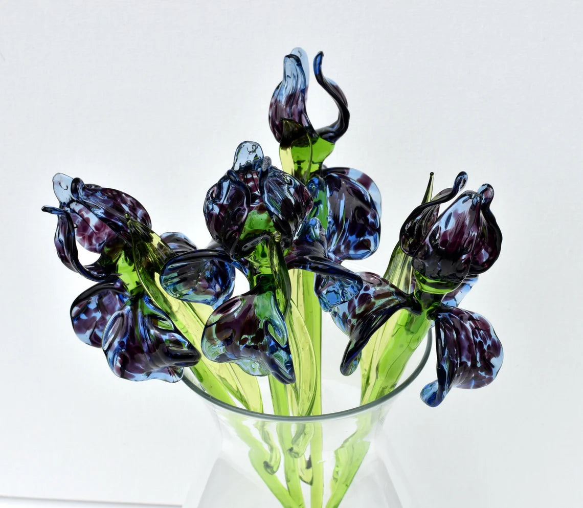 Long-stem Blue Cheetah Glass Iris