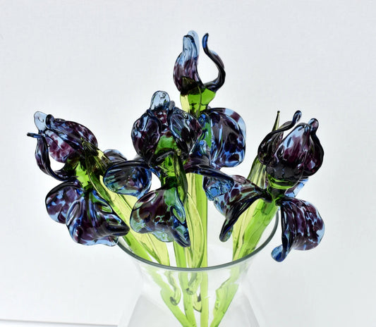 Long-stem Blue Cheetah Glass Iris