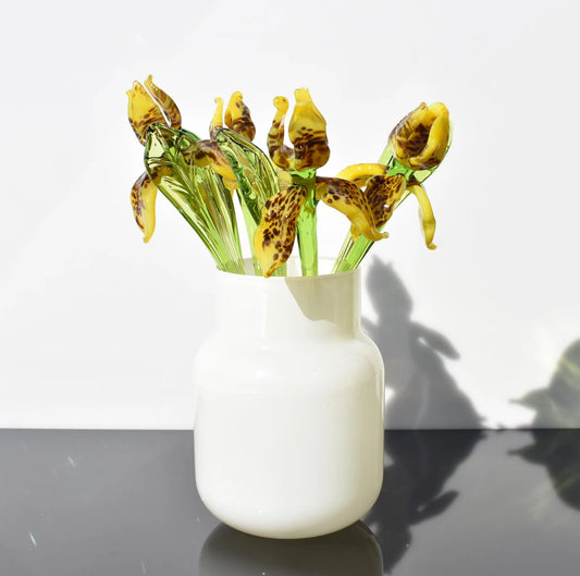Yellow Tiger Iris Glass Flower