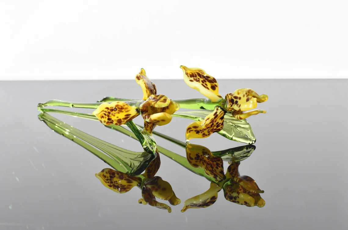 Yellow Tiger Iris Glass Flower