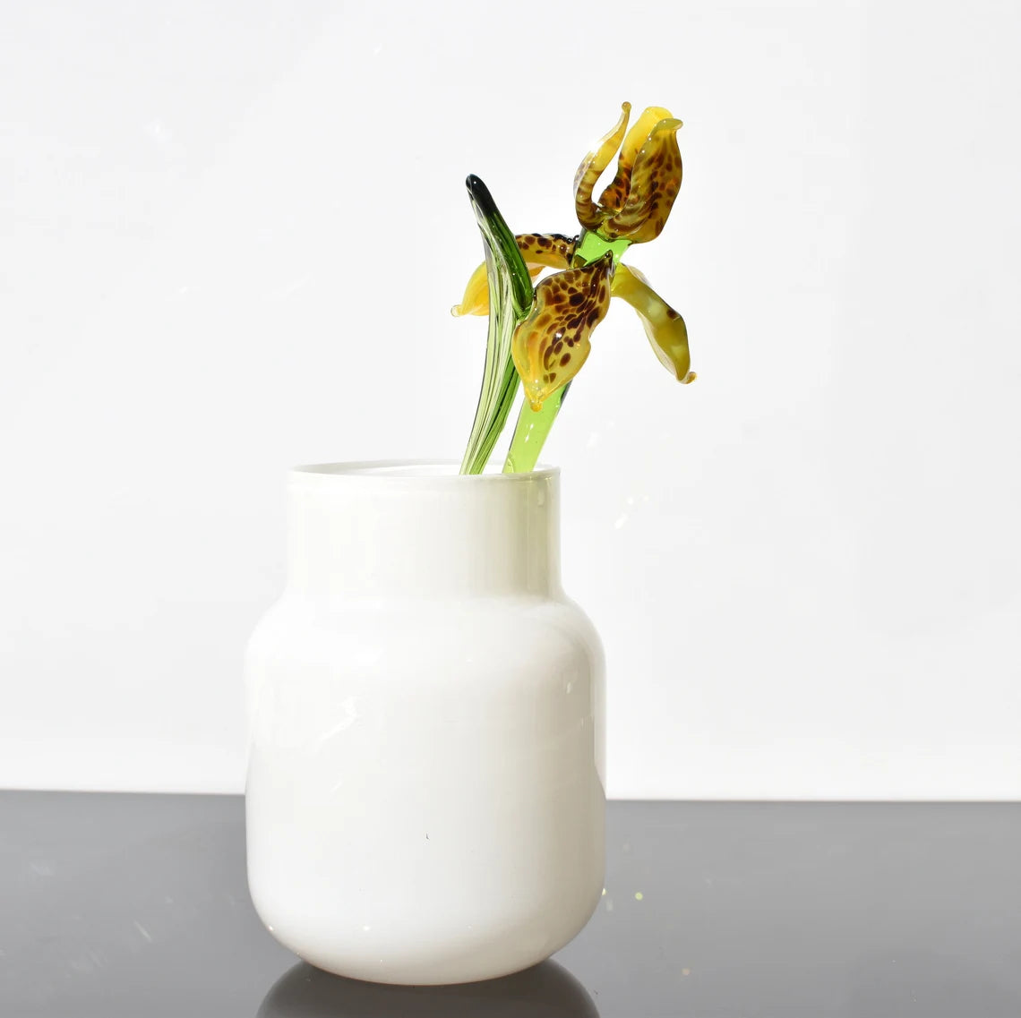 Yellow Tiger Iris Glass Flower