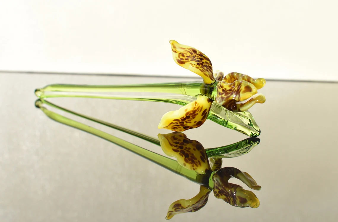 Yellow Tiger Iris Glass Flower