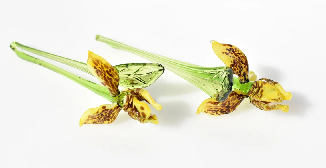 Yellow Tiger Iris Glass Flower