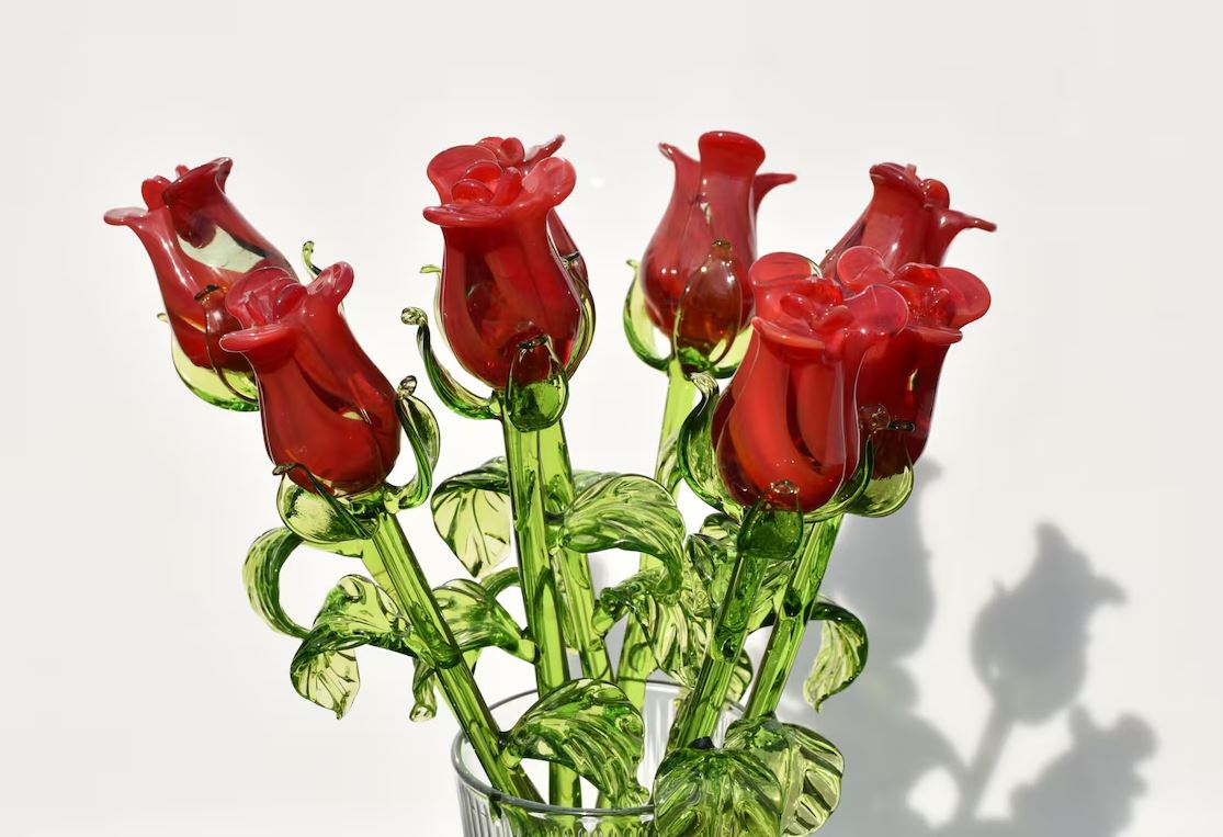 Red Rose Glass Flower